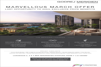 Luxurious 2, 3 & 4 bhk residences at Rs. 1.12 Cr. at Godrej Meridien in Gurgaon